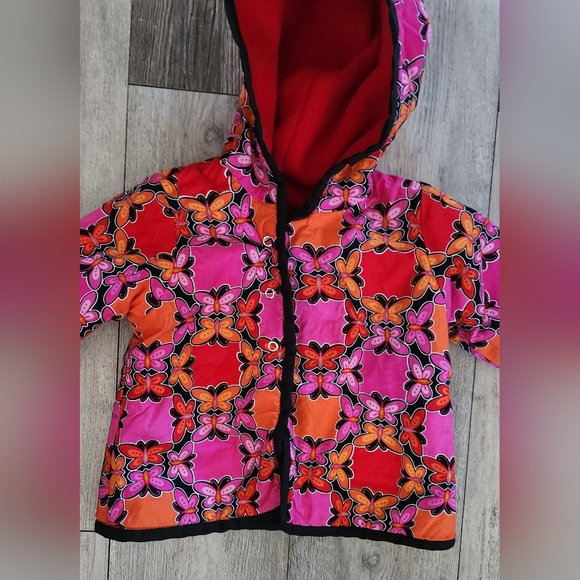 Louise Beland Toddler Girls Couture Mini Red/Pink Fleece Hooded Jacket - Picture 8 of 10